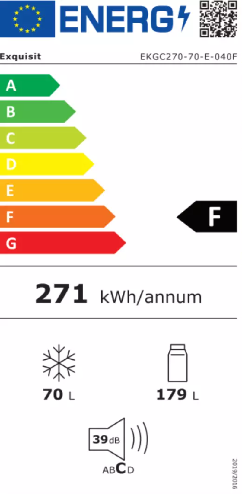 Page 1 de la notice Label énergétique Exquisit EKGC270-70-E-040F