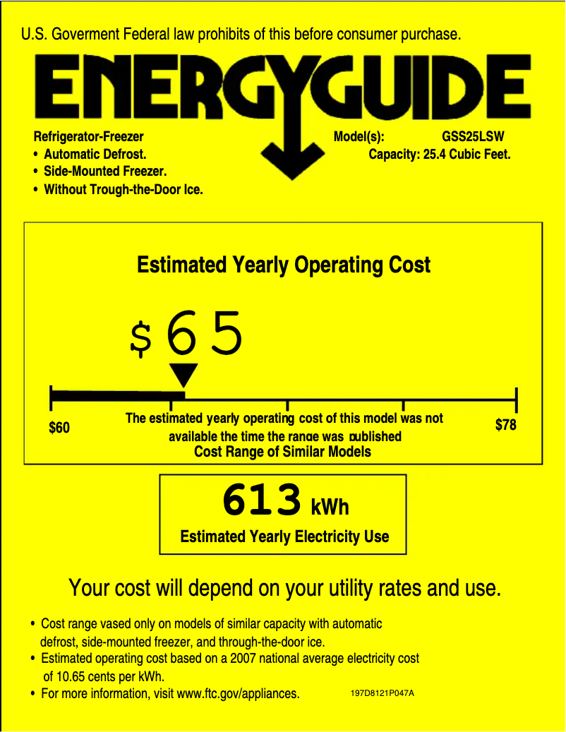 Page 1 de la notice Label énergétique GE GSS25LSWSS