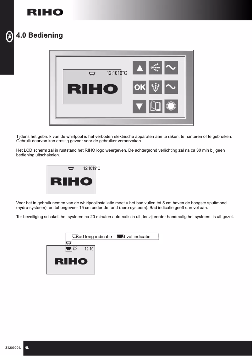 Page 1 de la notice Manuel utilisateur Riho Whirlpool Electronic LCD