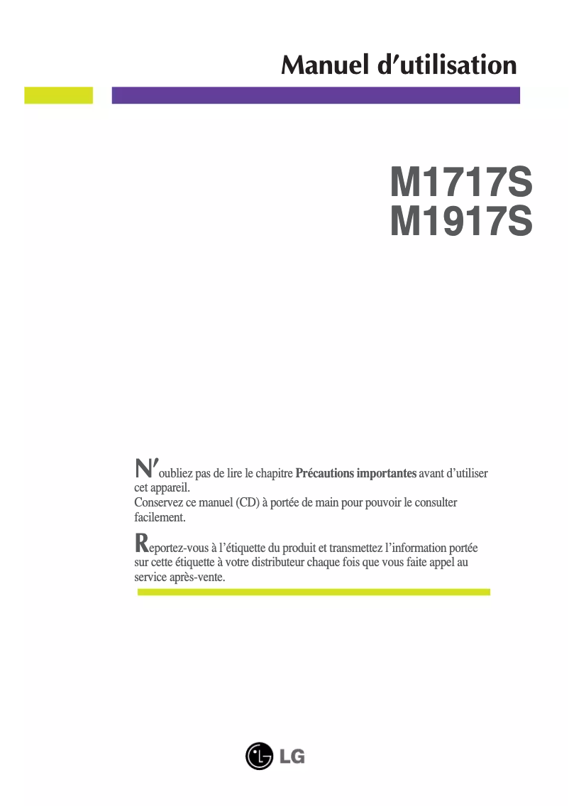 Page 1 de la notice Manuel utilisateur LG M1917S-BN