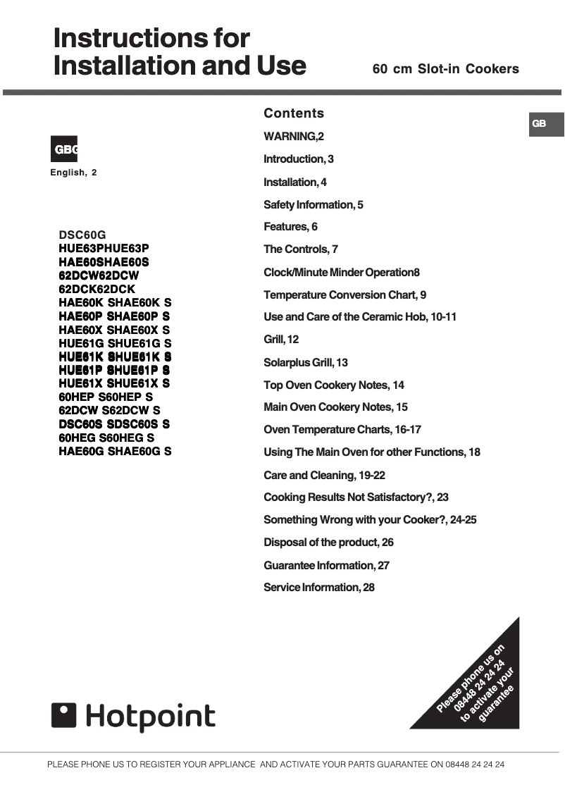 Página 1 del manual Manual de usuario Hotpoint 60HEG S