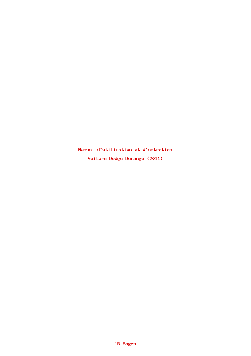 Page 1 de la notice Manuel d'utilisation et d'entretien Dodge Durango (2011)