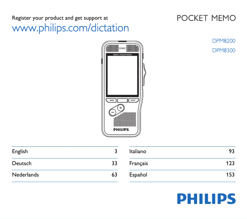 Page 1 of the manual User Manual Philips Pocket Memo DPM8200