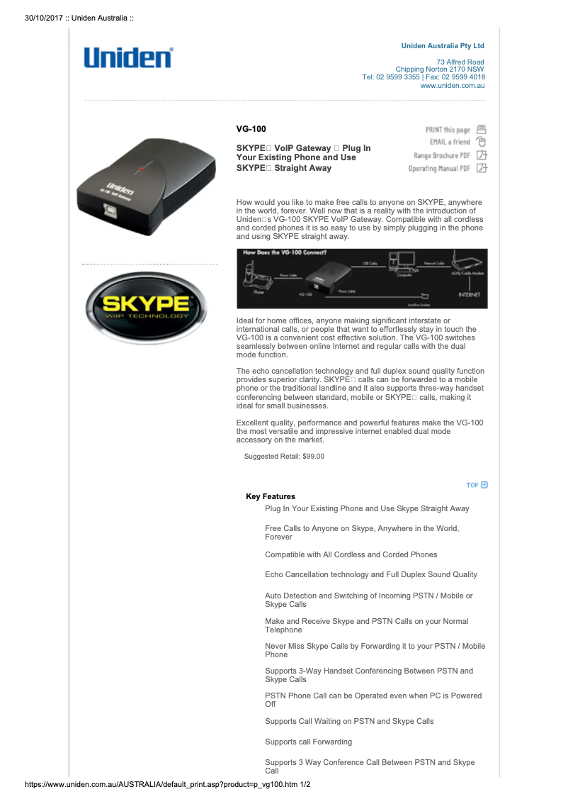 Imagen de la primera página del manual del dispositivo VG-100