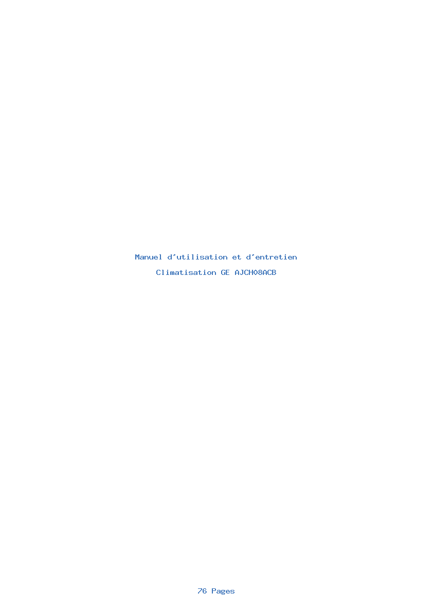 Page 1 de la notice Manuel d'utilisation et d'entretien GE AJCH08ACB