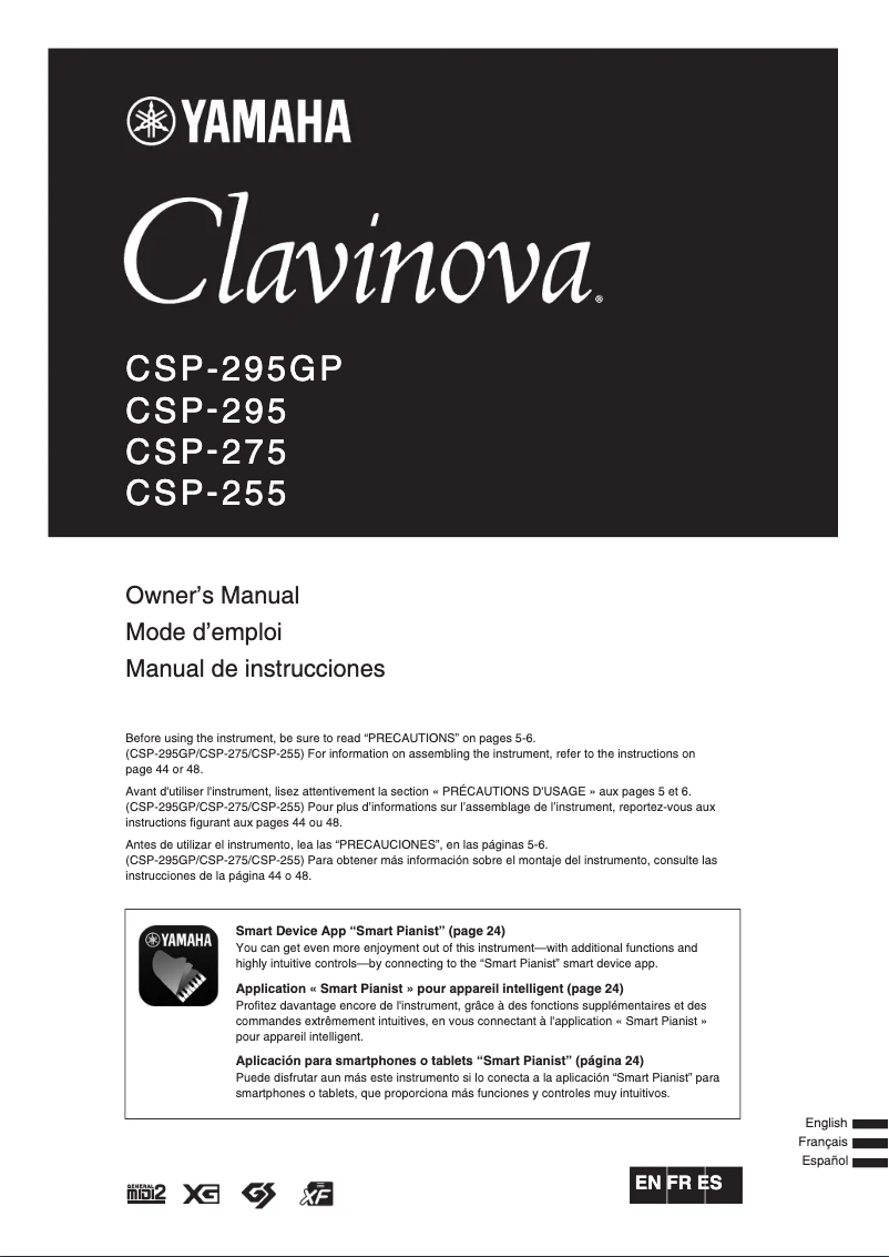 Page 1 de la notice Manuel utilisateur Yamaha Clavinova CSP-275