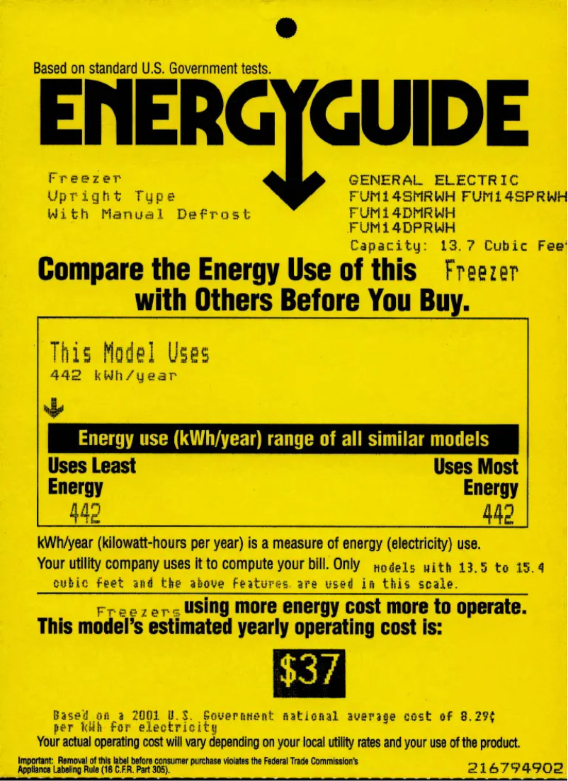 Página 1 del manual Etiqueta energética GE FUM14DPRWH