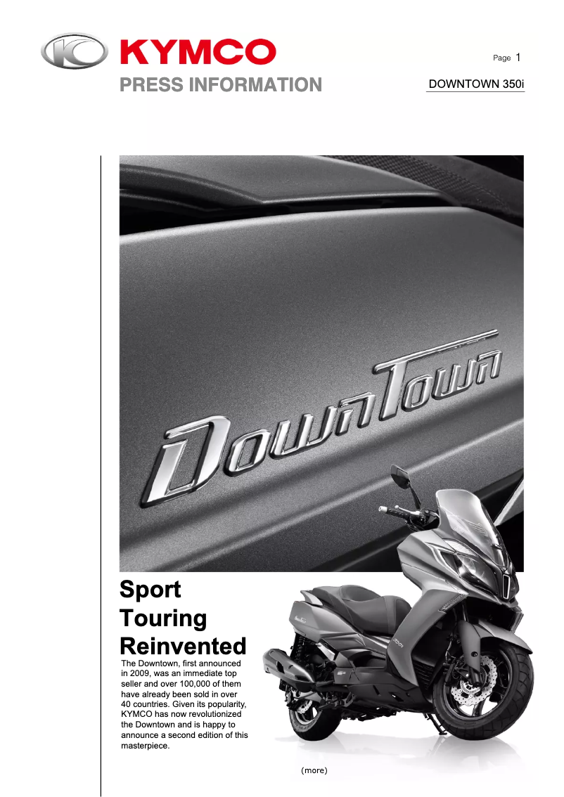 Page 1 de la notice Manuel utilisateur Kymco Downtown 350i