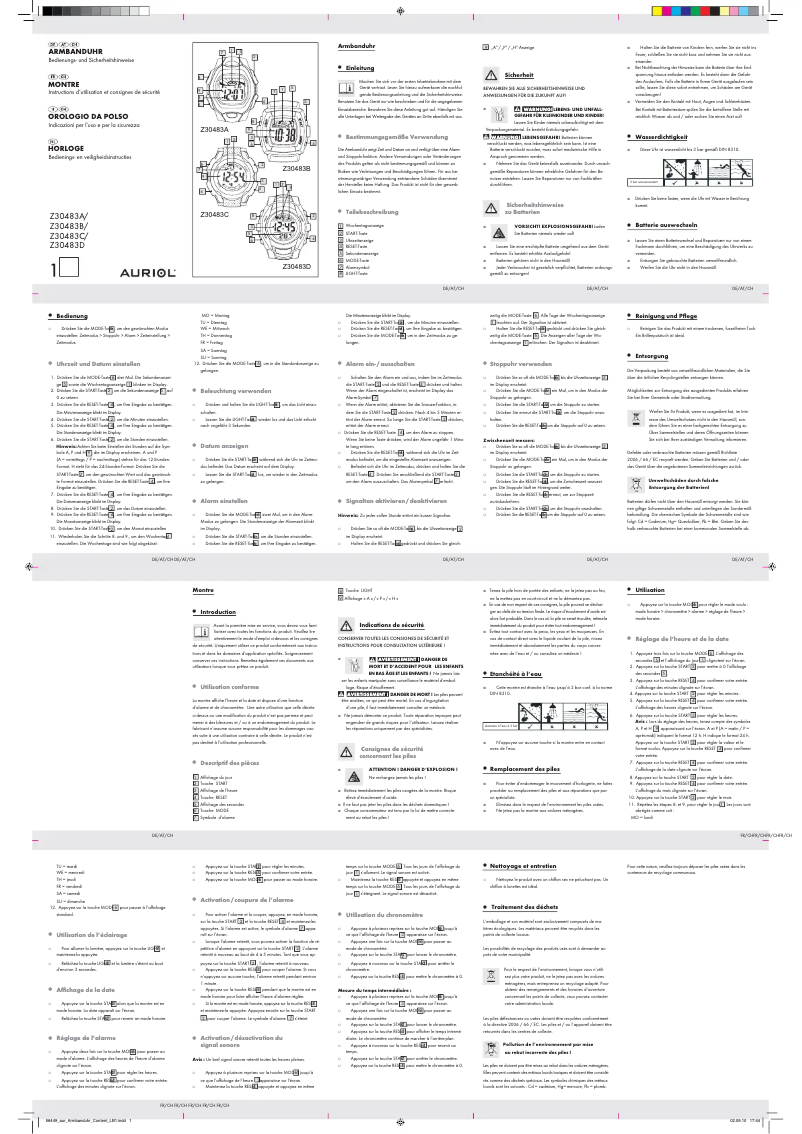 Page 1 de la notice Manuel utilisateur Auriol Z30483D