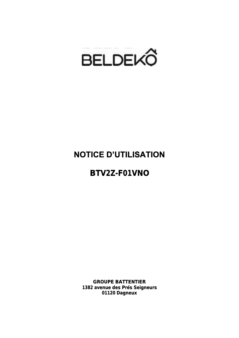 Page 1 de la notice Manuel utilisateur Beldeko BTV2Z-F01VNO