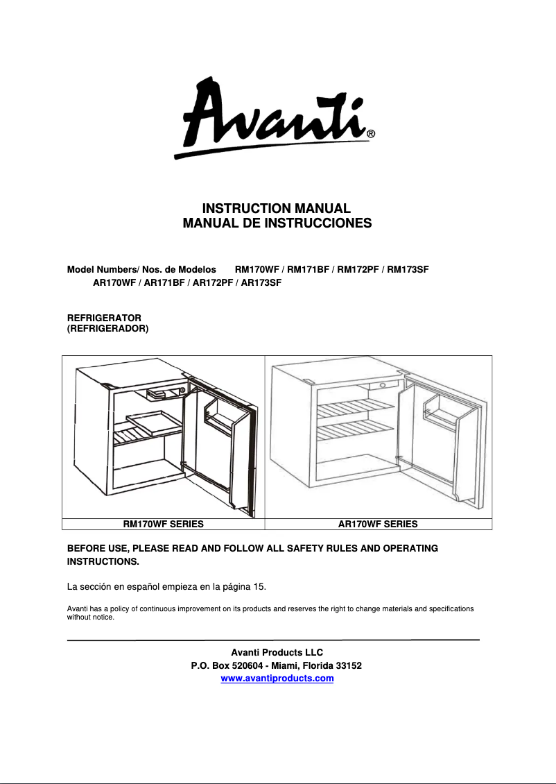 Page 1 de la notice Manuel utilisateur Avanti RM171BF
