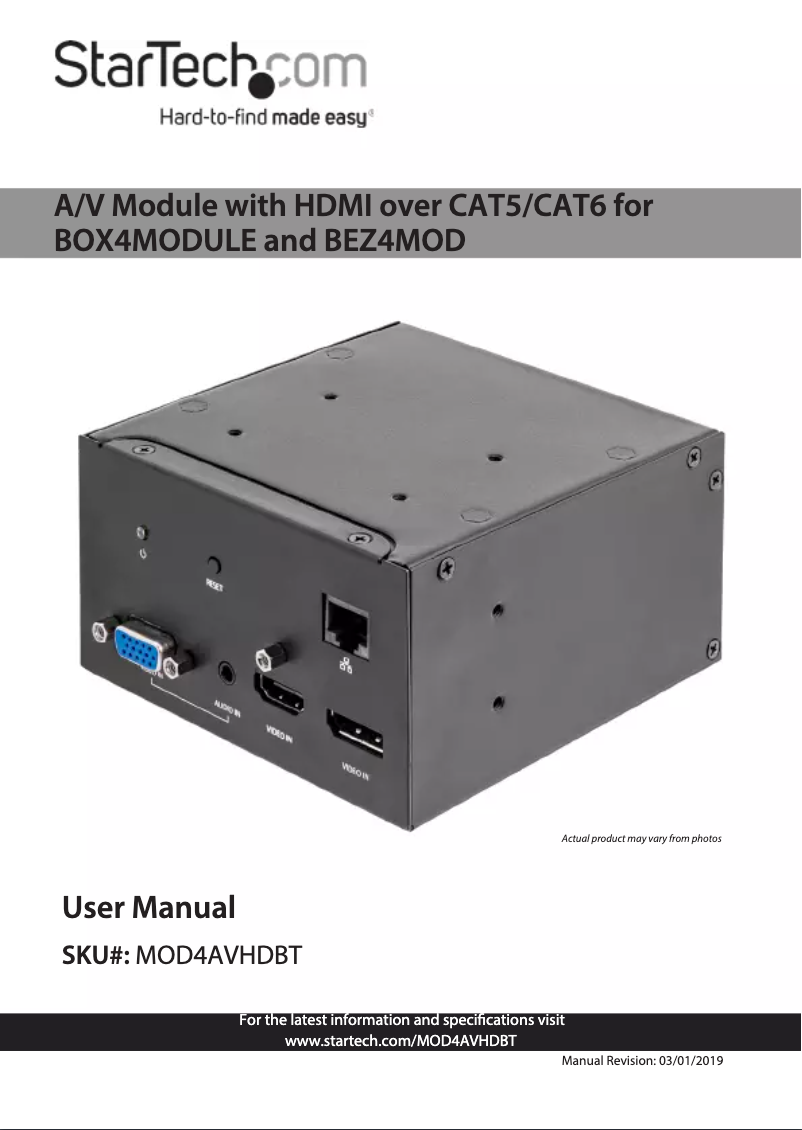 Page 1 de la notice Manuel utilisateur StarTech.com MOD4AVHDBT