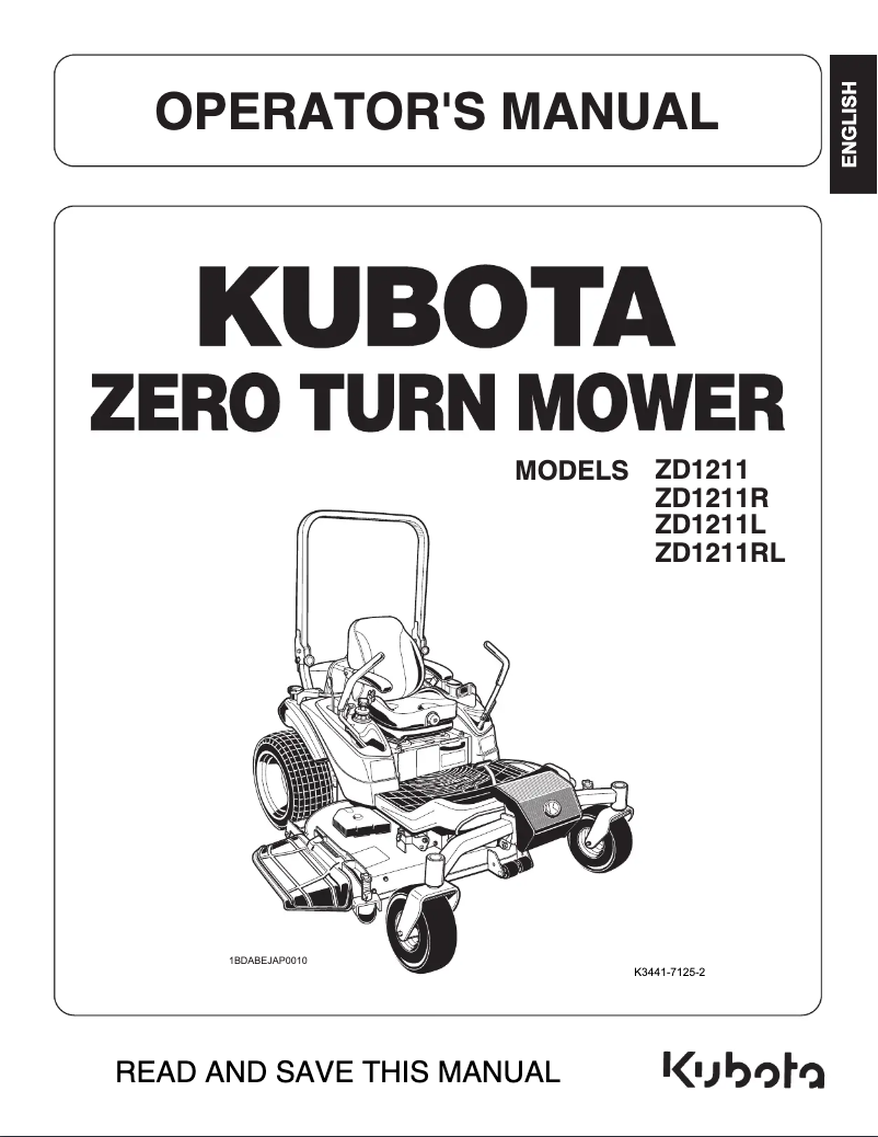 Página 1 del manual Manual de usuario Kubota ZD1211R-60R