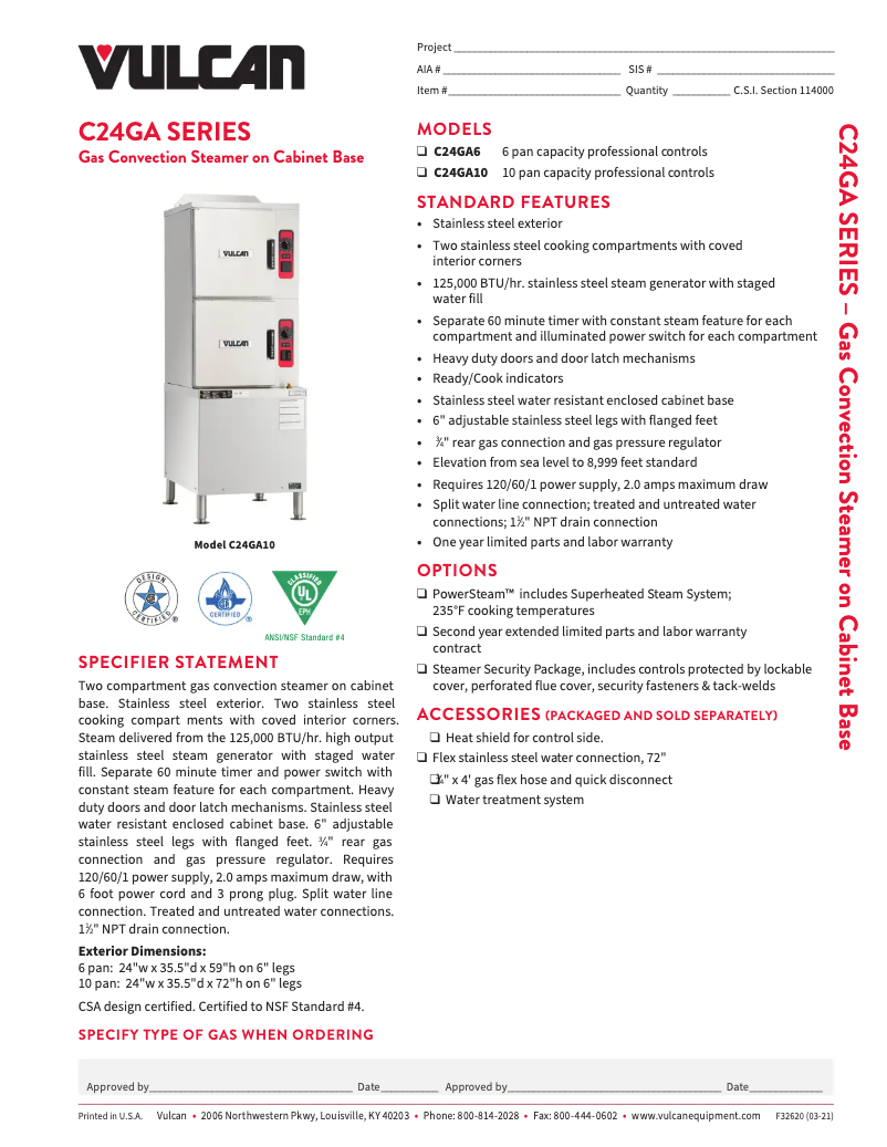 Page 1 de la notice Fiche technique Vulcan C24GA10