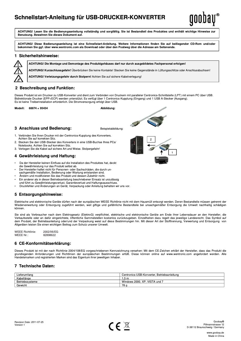 Page 1 de la notice Manuel utilisateur Goobay 68874