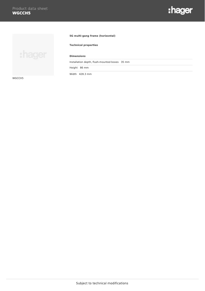 Page 1 de la notice Fiche technique Hager WGCCH5