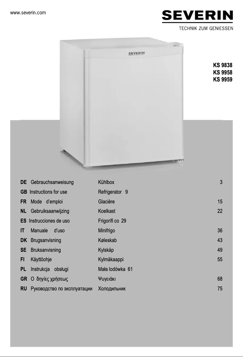 Page 1 de la notice Manuel utilisateur Severin KS 9959