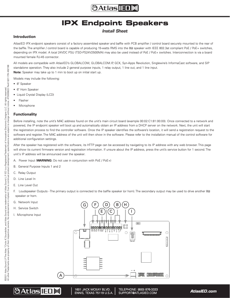 Page 1 de la notice Mode d'emploi Atlas Sound IP-8SM