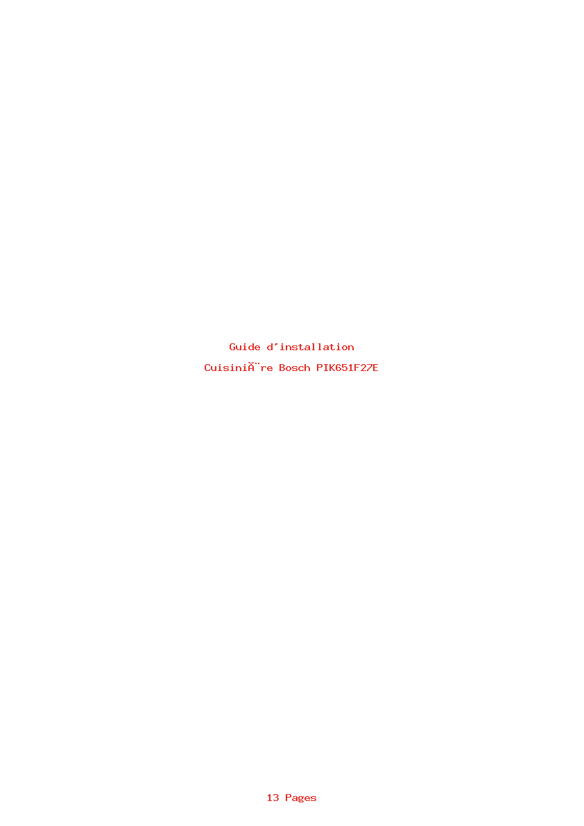 Page 1 de la notice Guide d'installation Bosch PIK651F27E