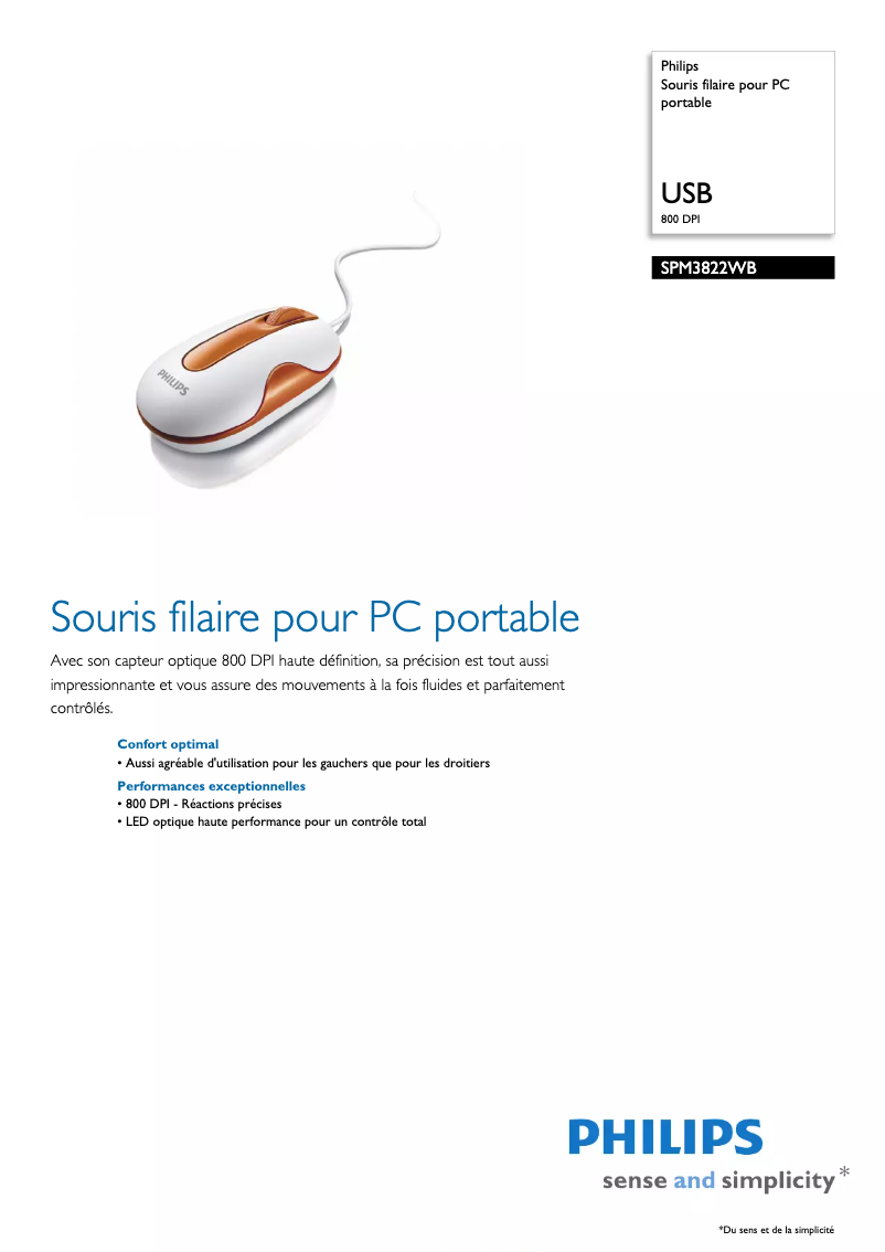 Page 1 de la notice Fiche technique Philips SPM3822