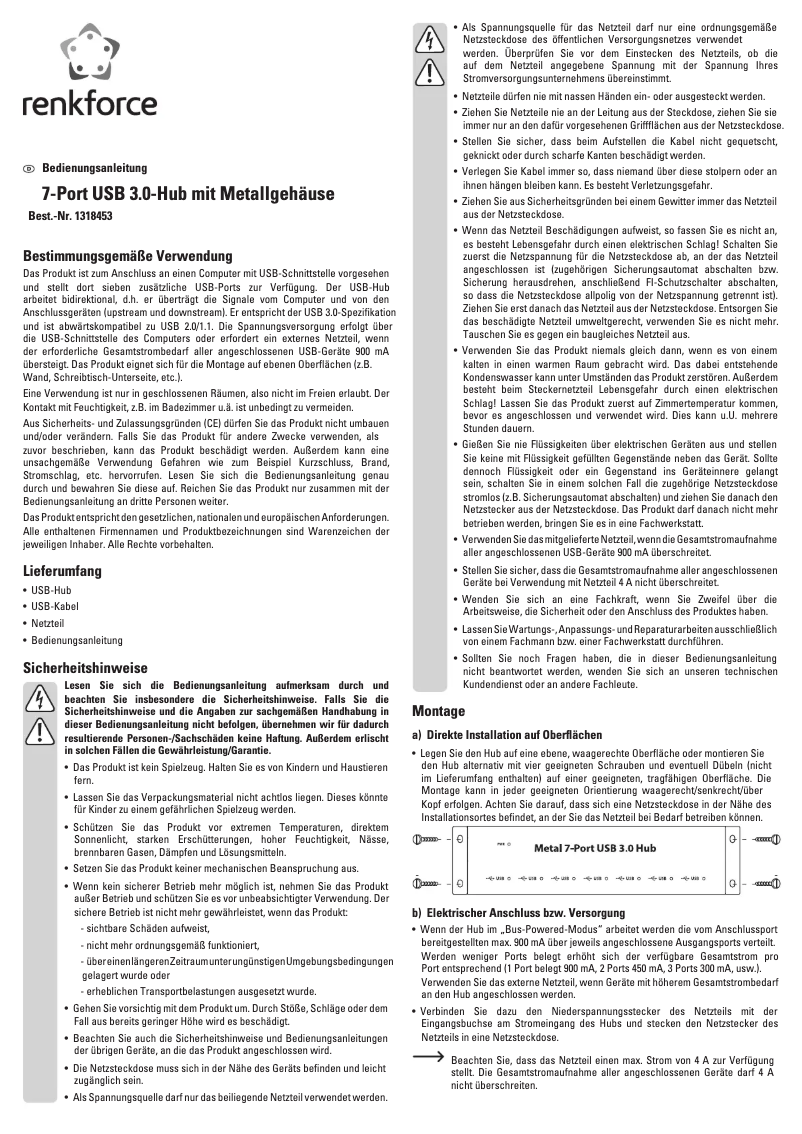 Page 1 de la notice Manuel utilisateur Renkforce RF-3955359