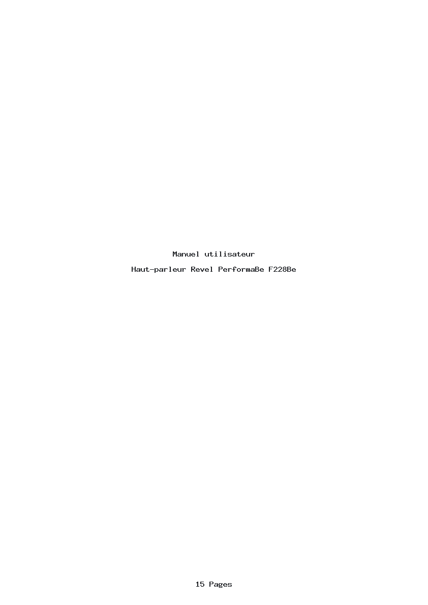 Page 1 de la notice Manuel utilisateur Revel PerformaBe F228Be