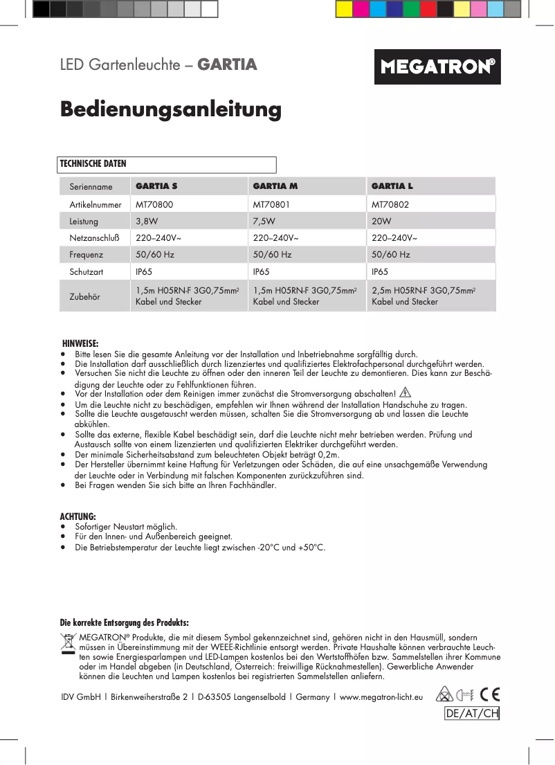 Page 1 de la notice Manuel utilisateur Megatron MT70802