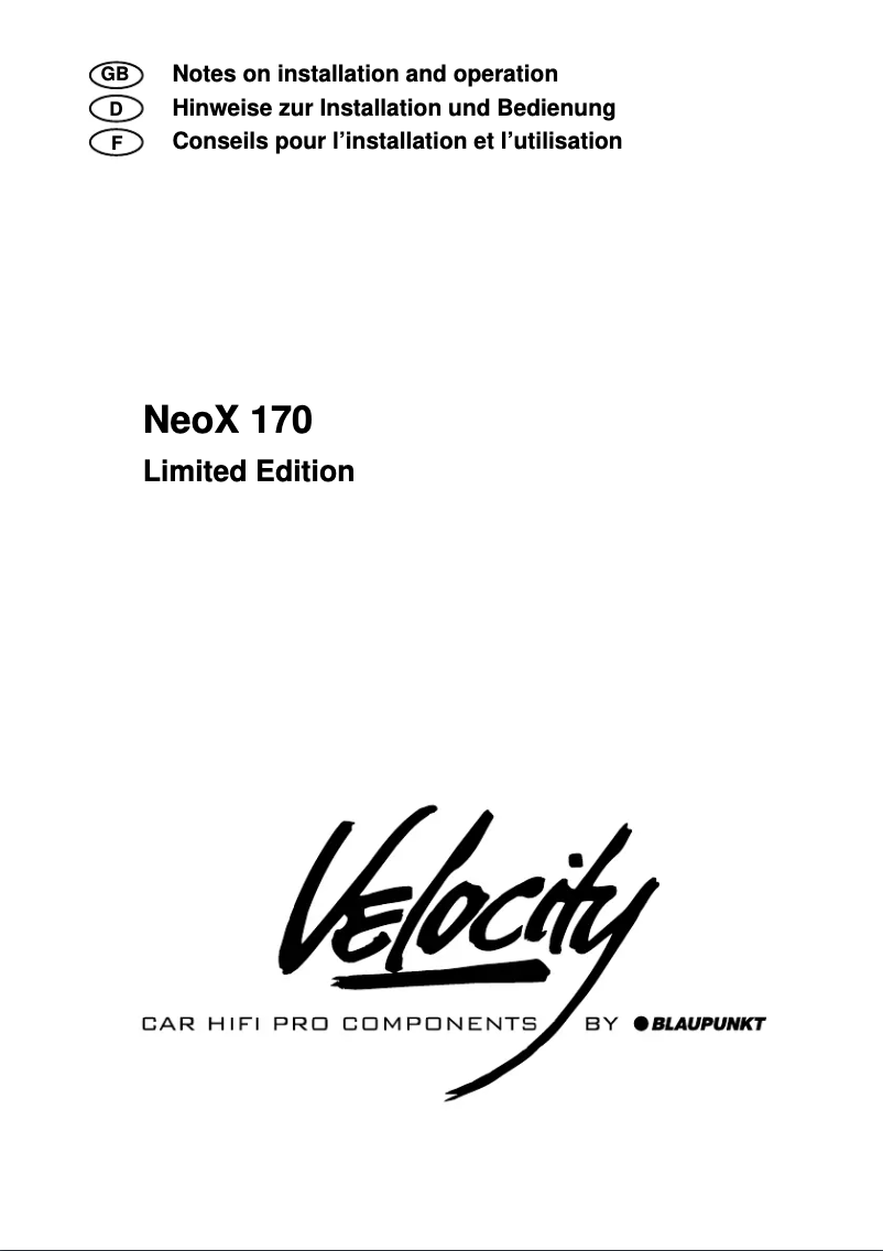 Page 1 of the manual User Manual Blaupunkt NEOX 170 VELOCITY SE