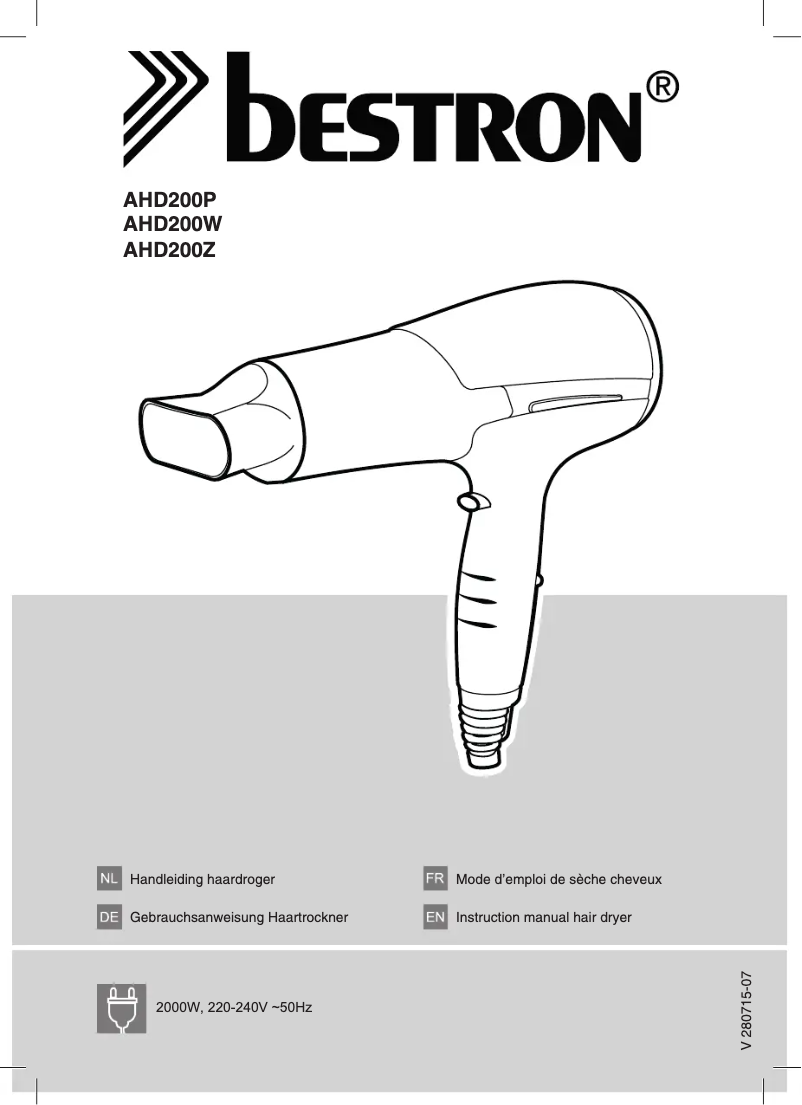 Page 1 de la notice Manuel utilisateur Bestron AHD2000W