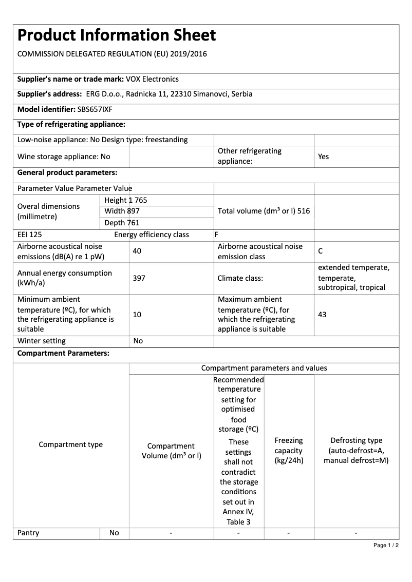 Página 1 del manual Manual de usuario VOX SBS657IXF