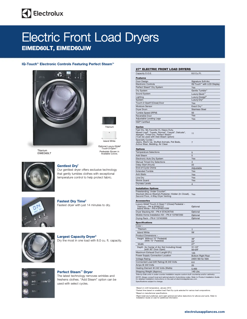 Página 1 del manual Ficha técnica Electrolux EIMED60LT