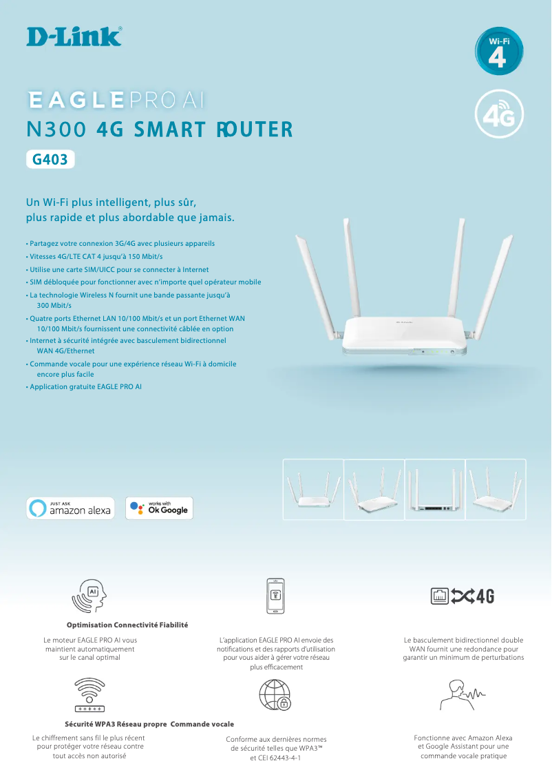 Page 1 de la notice Fiche technique D-Link G403