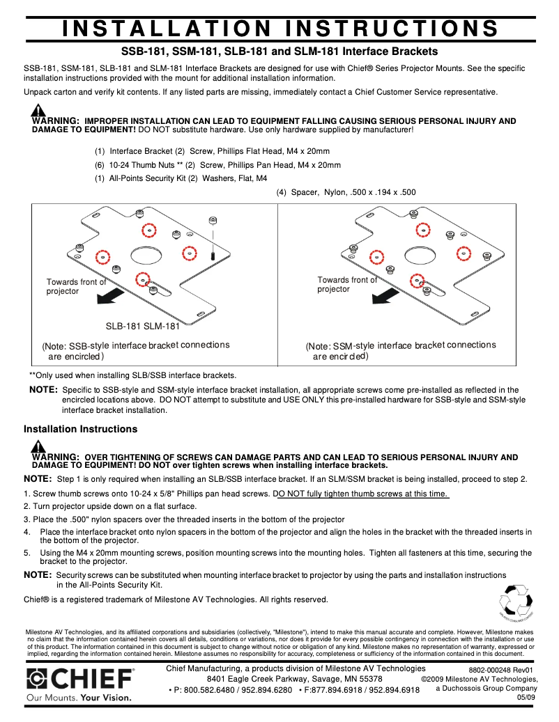 Página 1 del manual Manual de usuario Chief RSMA181