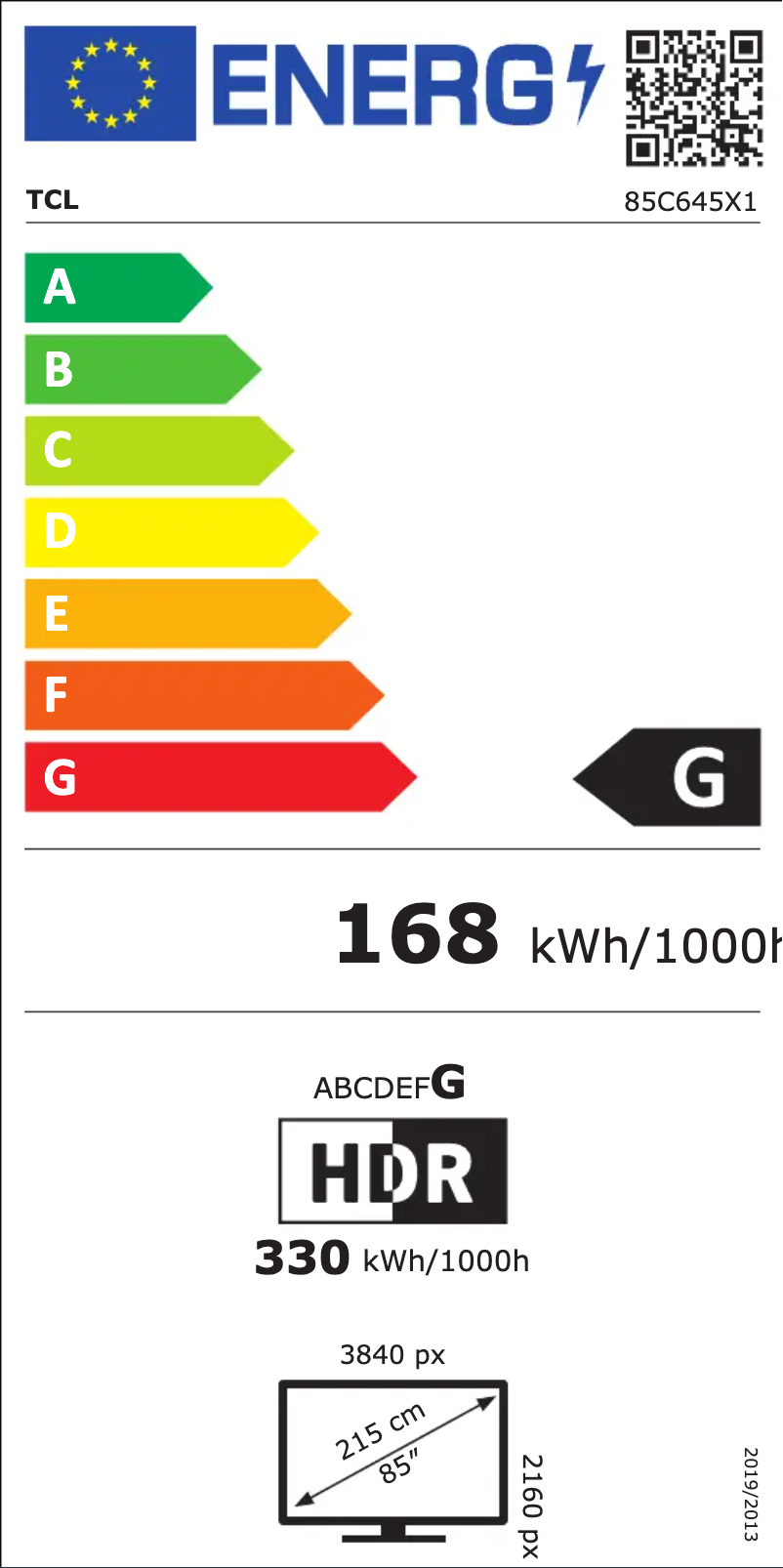 Page 1 de la notice Label énergétique TCL 43C645