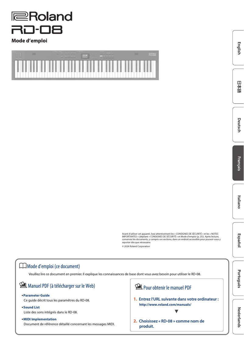 Page 1 de la notice Manuel utilisateur Roland RD-08