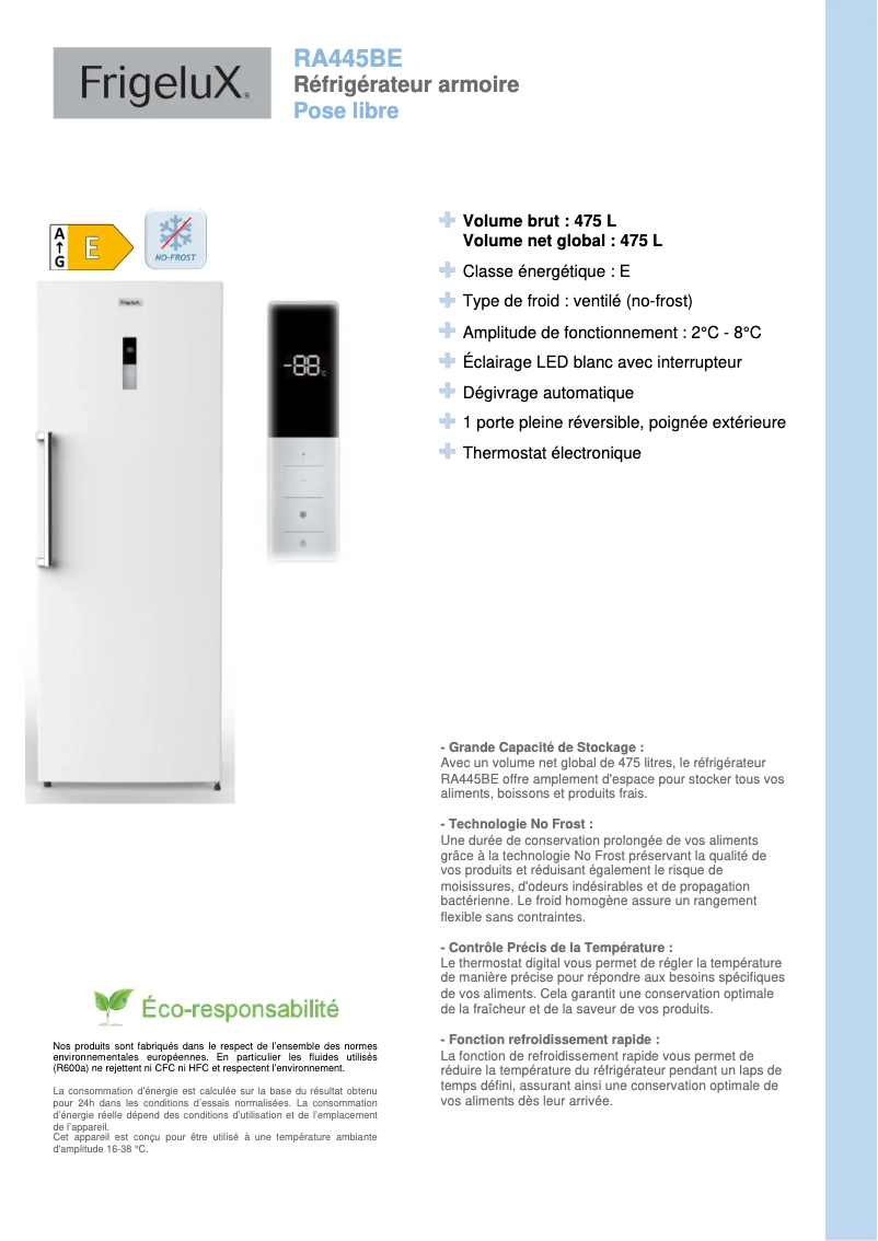 Página 1 del manual Ficha técnica FrigeluX RA445BE