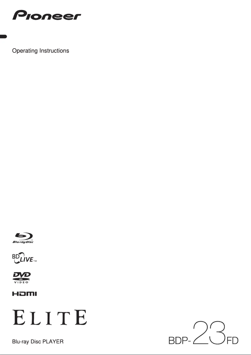Page 1 de la notice Manuel utilisateur Pioneer Elite BDP-23FD