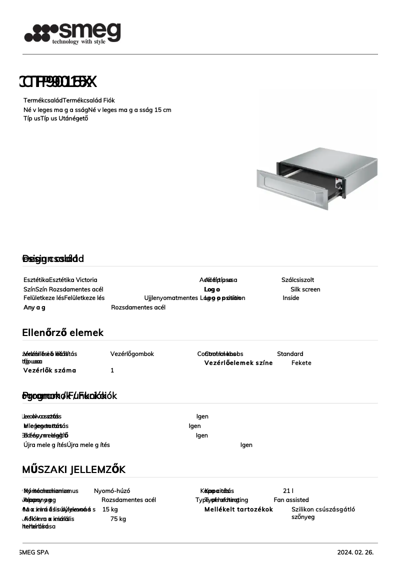 Page 1 de la notice Fiche technique Smeg CTP9015X