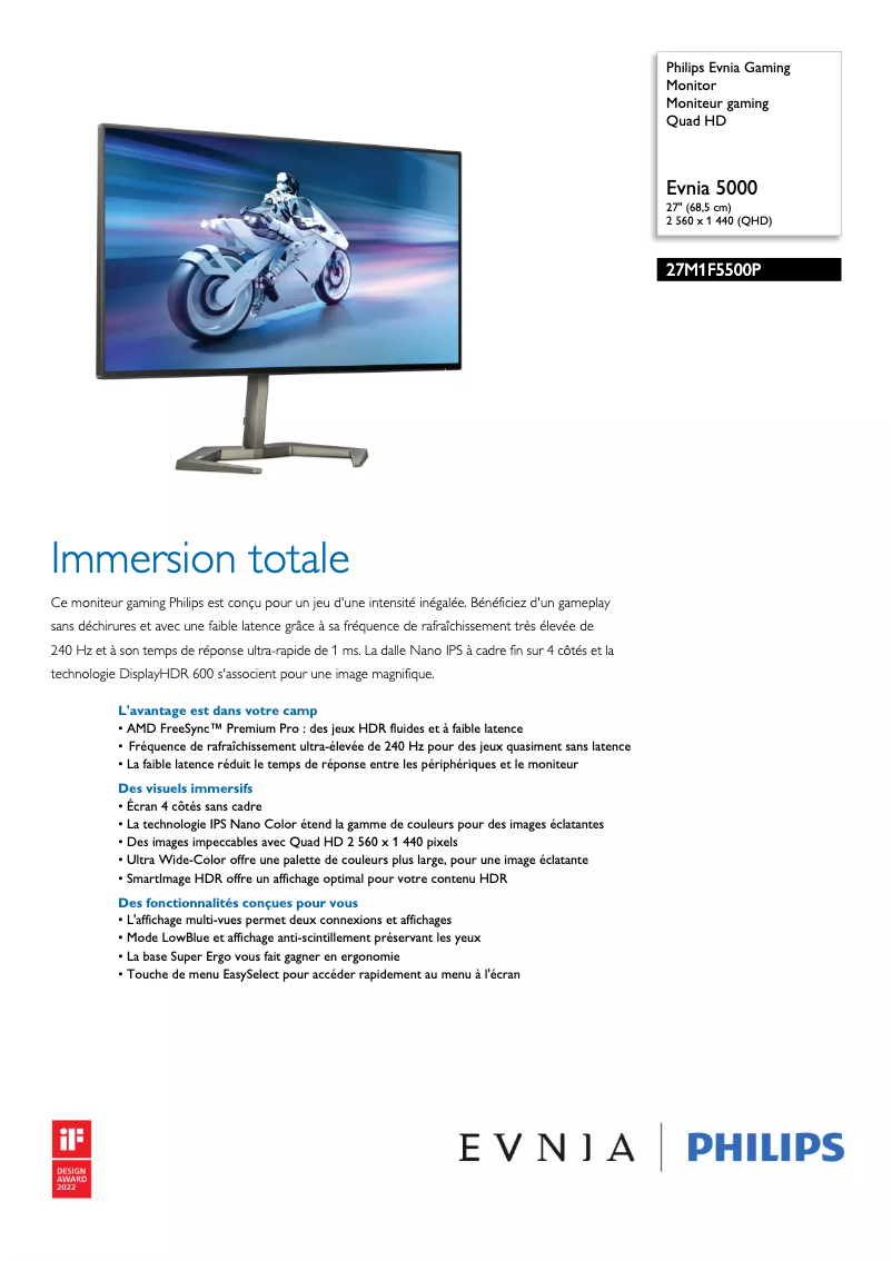 Page n°1 - Fiche technique Philips 27M1F5500P