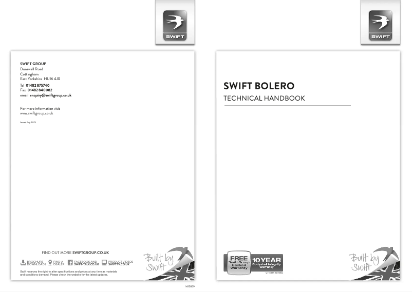 Page 1 de la notice Manuel utilisateur Swift Bolero (2016)