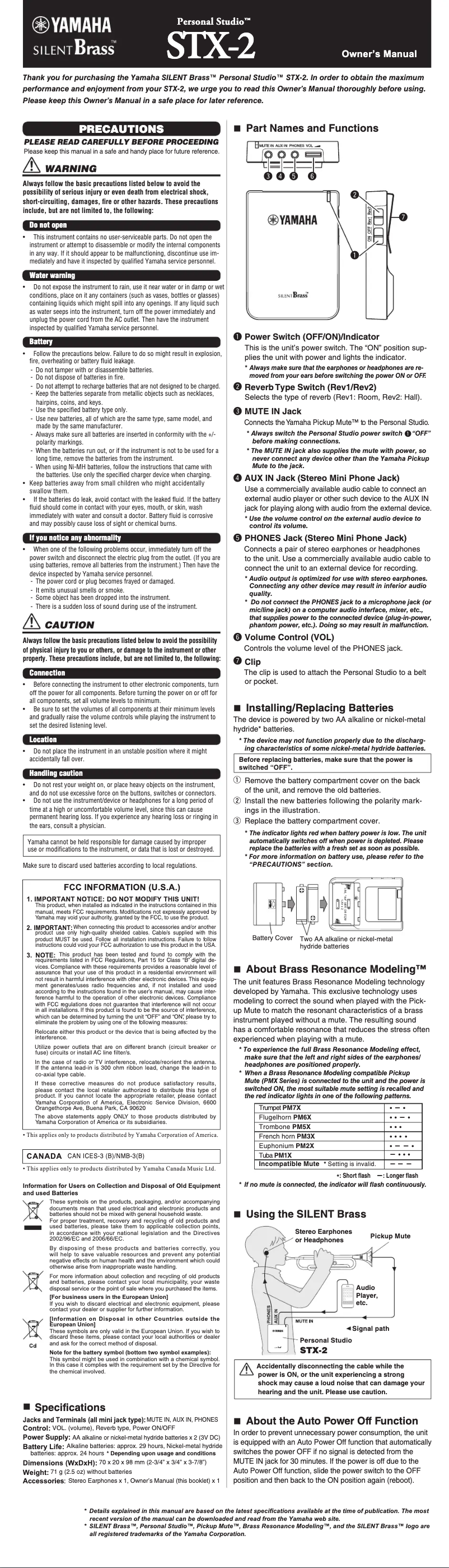 Page 1 of the manual User Manual Yamaha STX-2