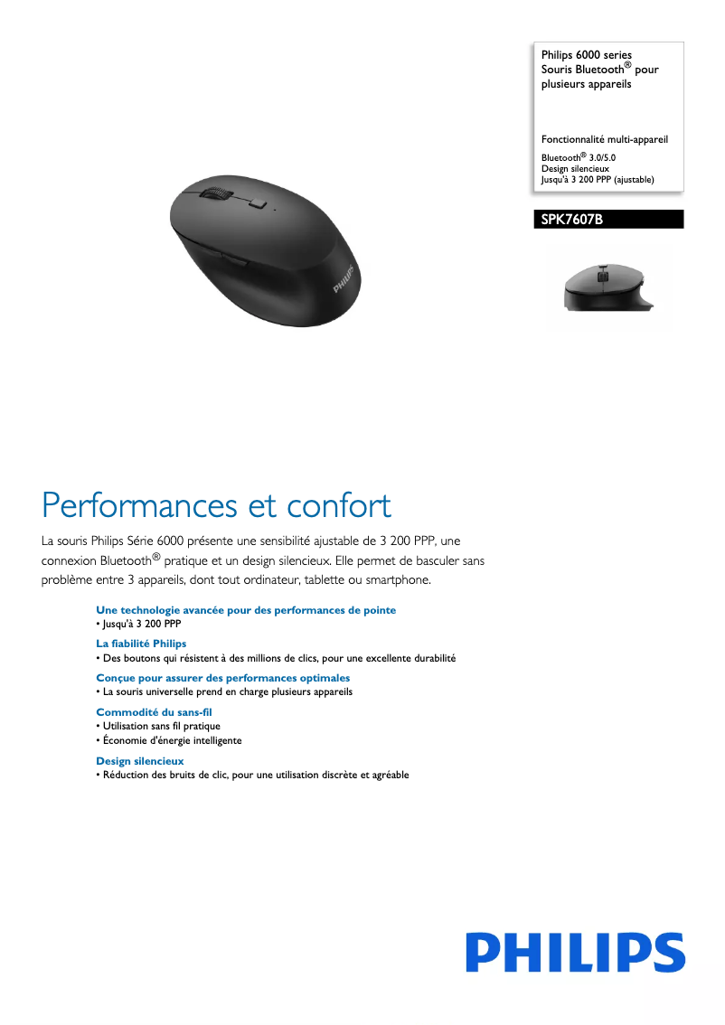 Page 1 de la notice Fiche technique Philips SPK7607B