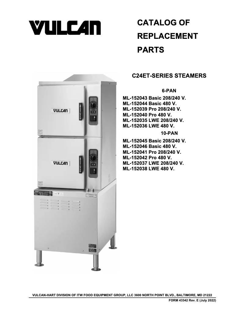 Page 1 of the manual Catalogue Vulcan C24ET6-LWE