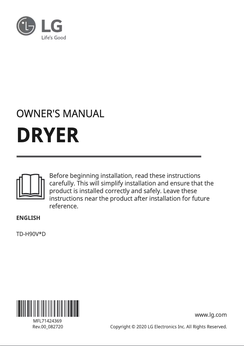 Page 1 de la notice Manuel utilisateur LG TD-H90VBD