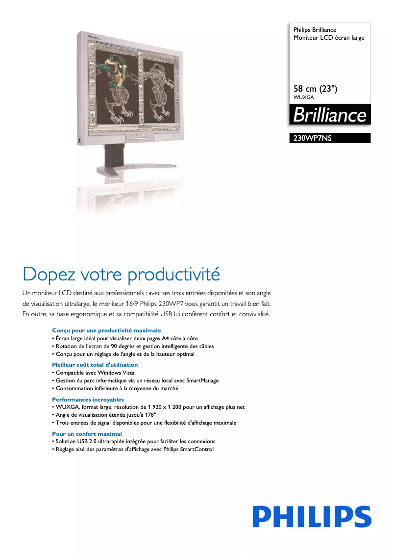 Page n°1 - Fiche technique Philips Brilliance 230WP7NS