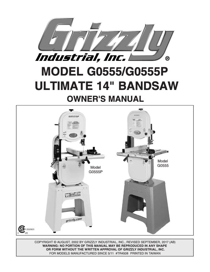 Page 1 de la notice Manuel utilisateur Grizzly G0555P