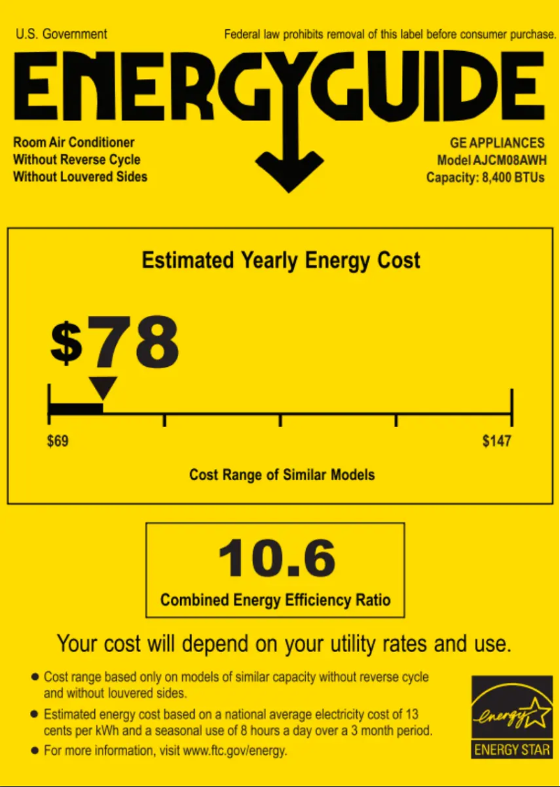 Página 1 del manual Etiqueta energética GE AJCM08AWH