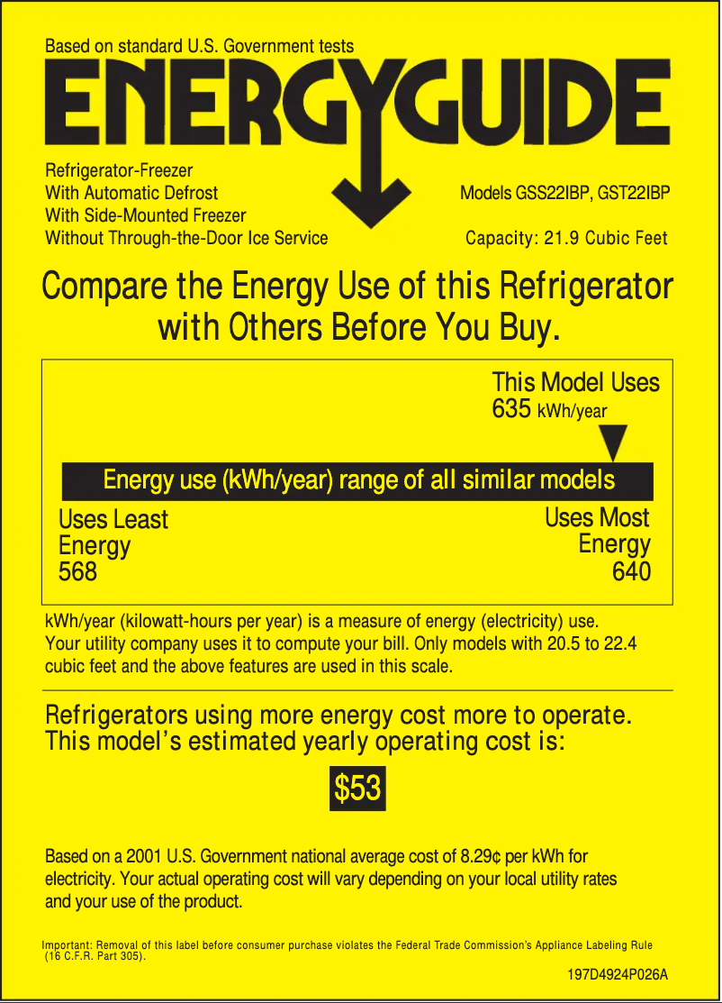 Página 1 del manual Etiqueta energética GE GSS22IBPWW