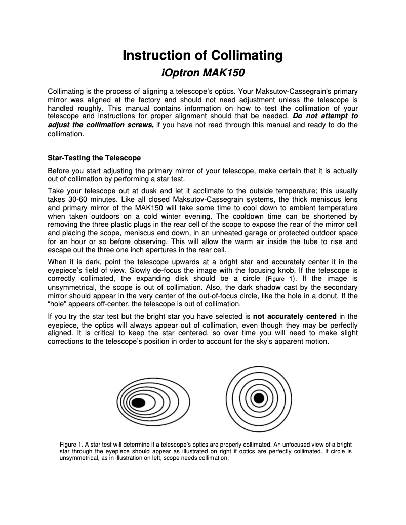 Page 1 of the manual User Manual iOptron MAK 150mm