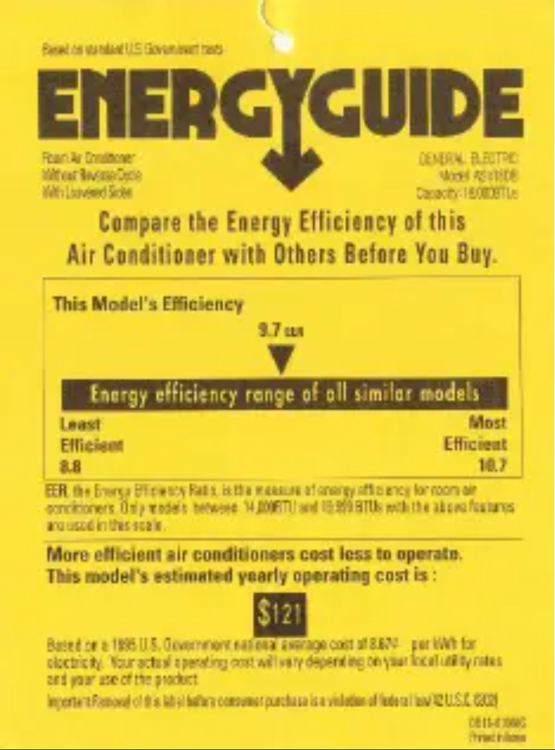 Página 1 del manual Etiqueta energética GE ASV18DB